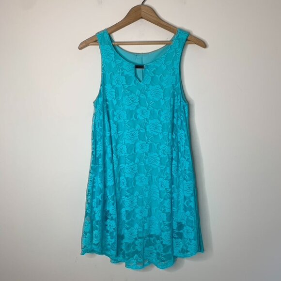 Women's Blue Floral Lace Dress Blouse Tank Top Sleeveless - Picture 3 of 14